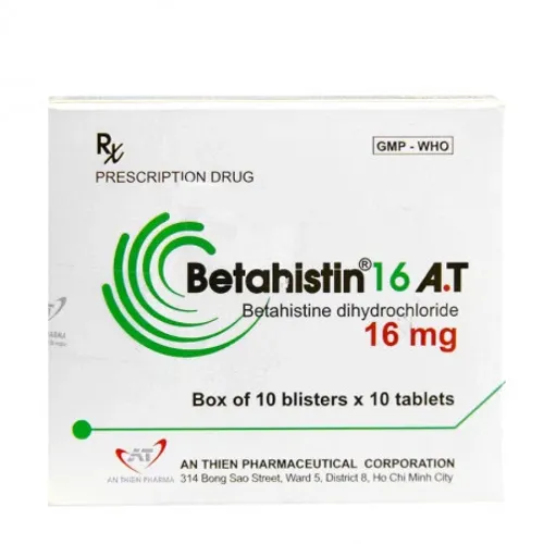 Viên nén Betahistin 16mg A.T điều trị chóng mặt, rối loạn tiền đình (10 vỉ x 10 viên)