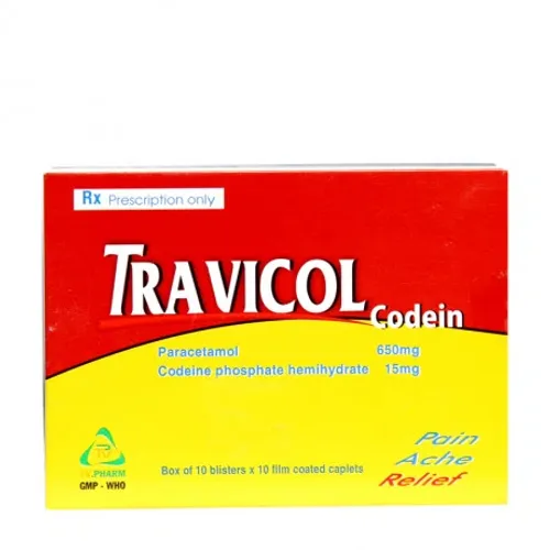 Travicol Codein 650mg/15mg (Hộp 10 vỉ x 10 viên)
