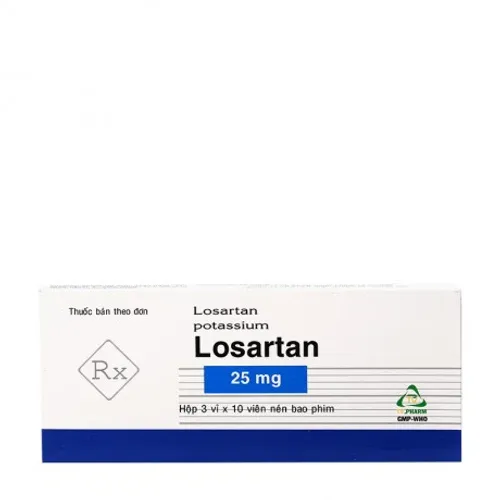 Viên nén Losartan 25mg TV điều trị tăng huyết áp (3 vỉ x 10 viên)