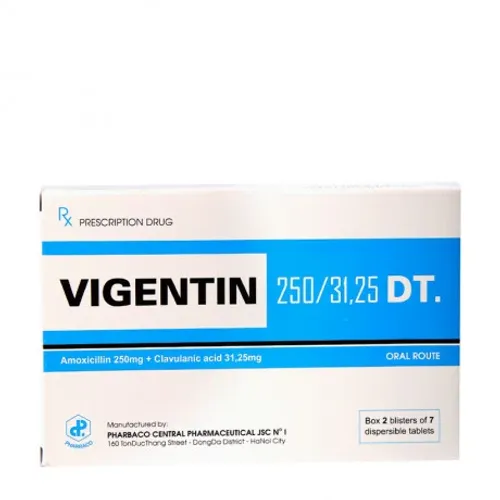 Viên nén phân tán Vigentin 250mg/31,25mg DT điều trị nhiễm khuẩn (2 vỉ x 7 viên)