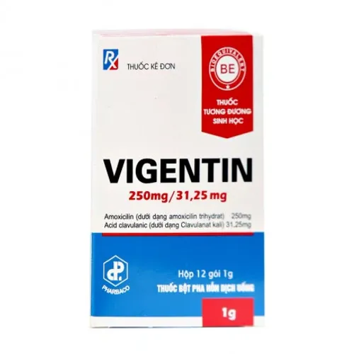 Bột pha uống Vigentin 250mg/31,25mg điều trị nhiễm khuẩn (hộp 12 gói)