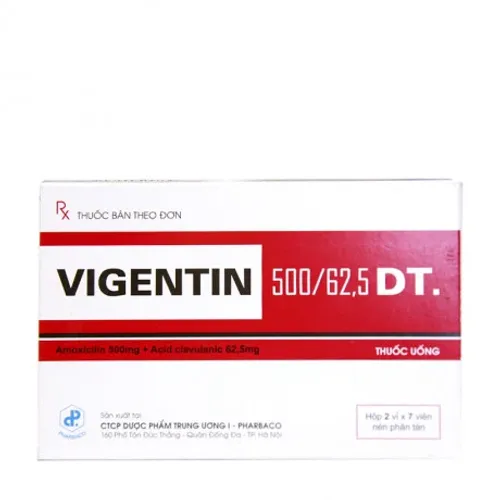 Viên nén phân tán Vigentin 500mg/62,5mg DT điều trị nhiễm khuẩn (2 vỉ x 7 viên)