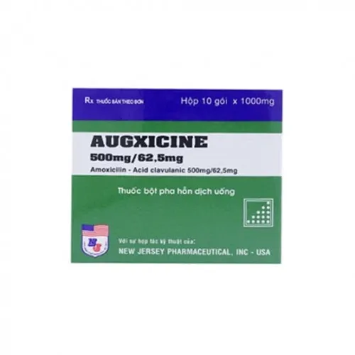 Bột pha uống Augxicine 500mg/62,5mg điều trị nhiễm khuẩn (hộp 10 gói)