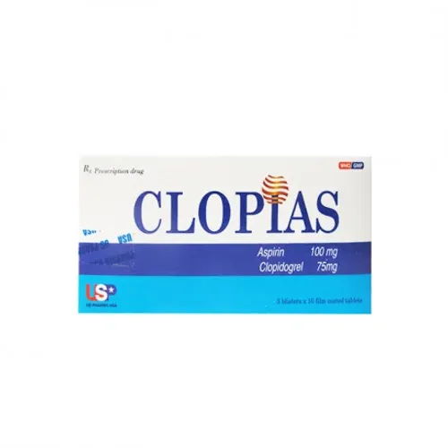 Viên nén Clopias 75mg/100mg phòng ngừa các biến cố xơ vữa huyết khối (3 vỉ x 10 viên)