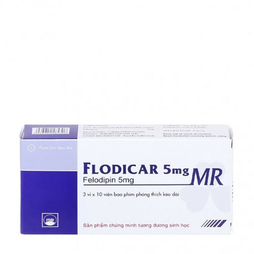 Viên giải phóng có kiểm soát Flodicar MR 5mg điều trị tăng huyết áp, đau thắt ngực (3 vỉ x 10 viên)