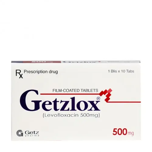 Viên nén bao phim Getzlox 500mg điều trị nhiễm khuẩn (1 vỉ x 10 viên)