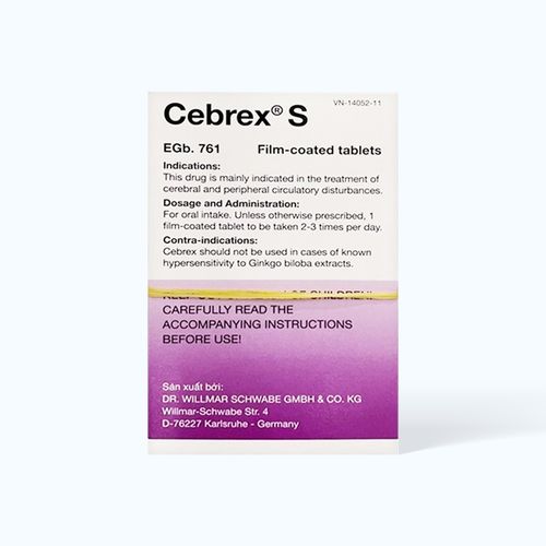 Viên nén Cebrex S 80mg trị suy giảm trí nhớ, rối loạn tuần hoàn máu não, đau đầu (6 vỉ x 20 viên)