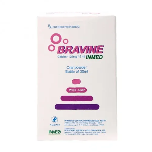 Bột pha uống Bravine Inmed 125mg kháng sinh điều trị nhiễm khuẩn (chai 30ml)