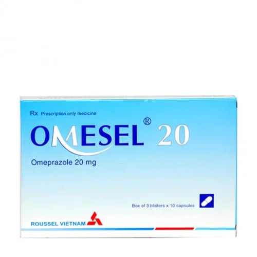 Viên nang cứng Omesel 20mg Roussel điều trị viêm loét dạ dày (3 vỉ x 10 viên)