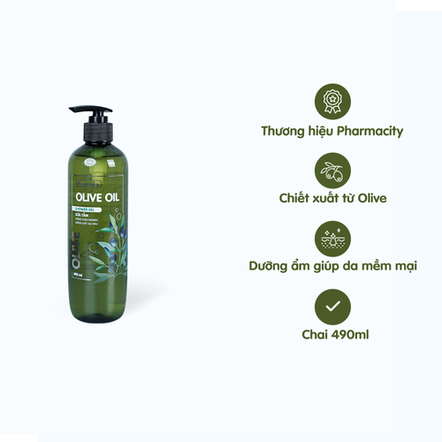 Sữa tắm dưỡng ẩm Olive Oil  Pharmacity Olive Oil Shower Gel (Chai 490ml)