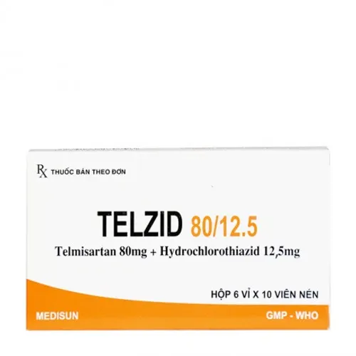 Viên nén Telzid Medisun 80mg/12,5mg điều trị tăng huyết áp (6 vỉ x 10 viên)