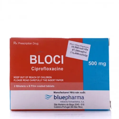 Viên nén bao phim Bloci 500mg Bluepharma điều trị và dự phòng nhiễm khuẩn (2 vỉ x 8 viên)