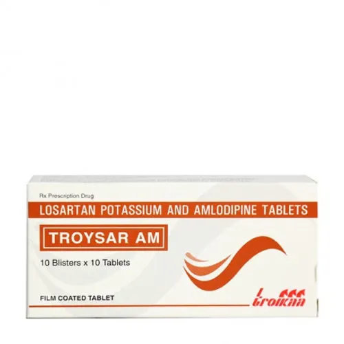 Viên nén Troysar AM Troikaa điều trị tăng huyết áp, đau thắt ngực (10 vỉ x 10 viên)