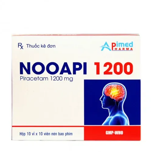 Viên nén Nooapi 1200mg các bệnh tổn thương não, chóng mặt (10 vỉ x 10 viên)
