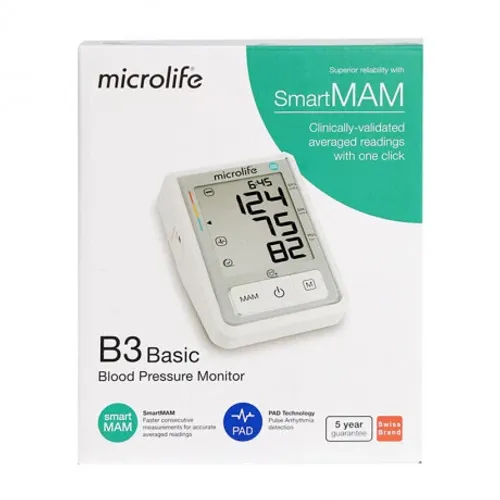 Máy đo huyết áp bắp tay tự động Microlife B3 Basic, hỗ trợ tầm soát nhịp tim