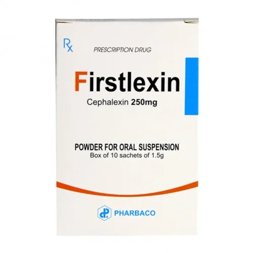 Bột pha hỗn dịch uống Firstlexin 250mg Pharbaco điều trị nhiễm khuẩn (hộp 10 gói)