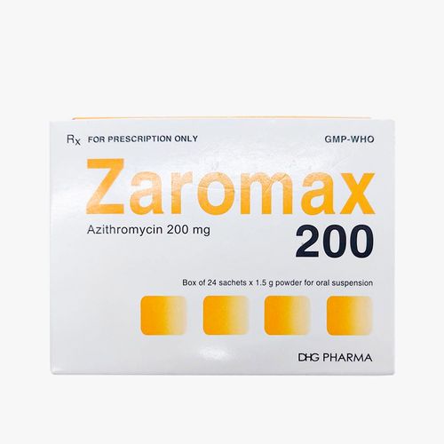 Bột pha uống Zaromax 200mg DHG điều trị nhiễm khuẩn đường hô hấp (hộp 24 gói)