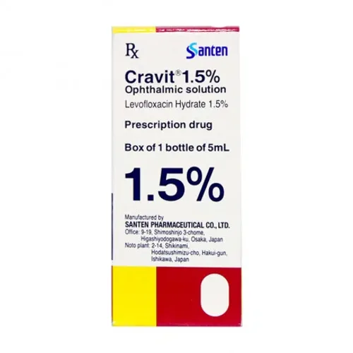 Thuốc nhỏ mắt Cravit 1.5% Ophthalmic Solution điều trị các bệnh nhiễm khuẩn mắt (chai 5ml)