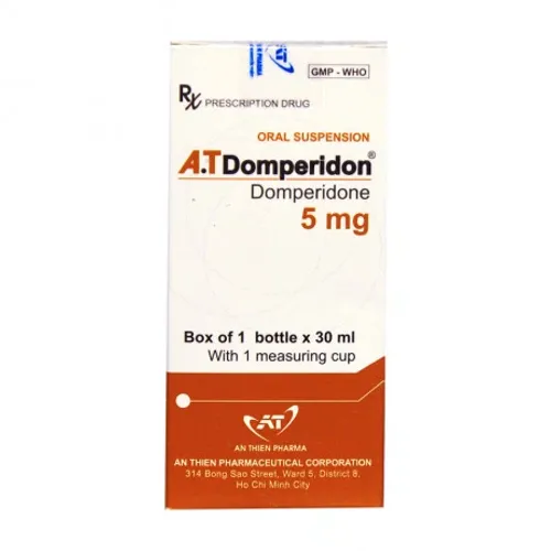 Hỗn dịch uống A.T Domperidon 5mg trị chứng nôn và buồn nôn, nấc cụt, ăn không tiêu (chai 30ml)
