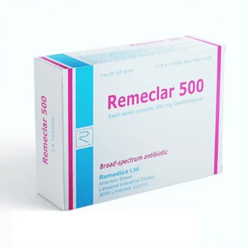 Viên nén bao phim Remeclar 500mg Remedica điều trị nhiễm khuẩn (2 vỉ x 7 viên)