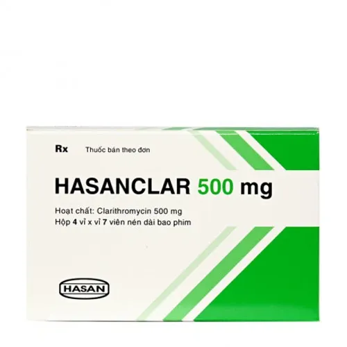 Viên nén Hasanclar 500mg Hasan điều trị nhiễm khuẩn đường hô hấp (4 vỉ x 7 viên)