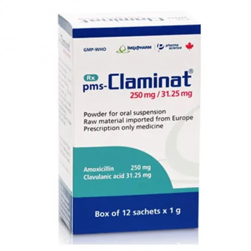 Bột pha uống Claminat 250mg/62.5mg Imexpharm điều trị nhiễm khuẩn (hộp 12 gói)