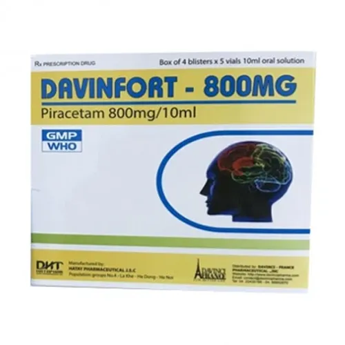 Dung dịch uống Davinfort 800mg các bệnh tổn thương não, chóng mặt (4 vỉ x 5 ống)