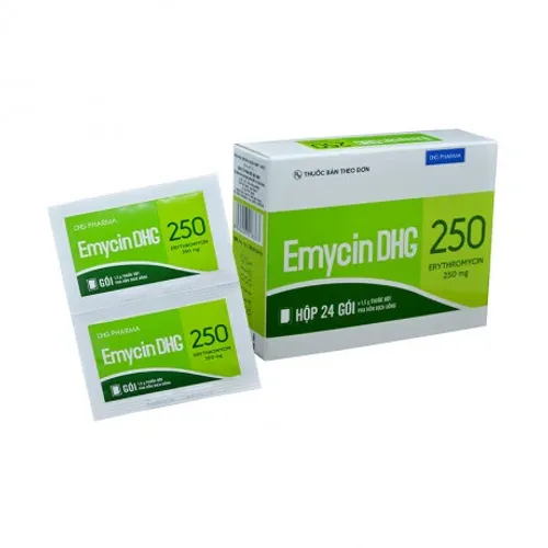 Bột pha uống Emycin 250mg DHG điều trị nhiễm khuẩn đường hô hấp (hộp 24 gói)