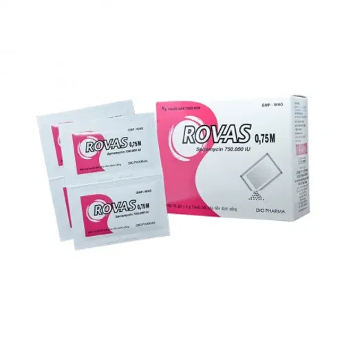 Bột pha uống Rovas 0.75M IU DHG điều trị nhiễm khuẩn đường hô hấp (hộp 24 gói)