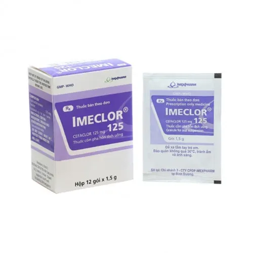 Thuốc cốm pha hỗn dịch uống Imeclor 125mg Imexpharm kháng sinh điều trị nhiễm khuẩn (hộp 12 gói)