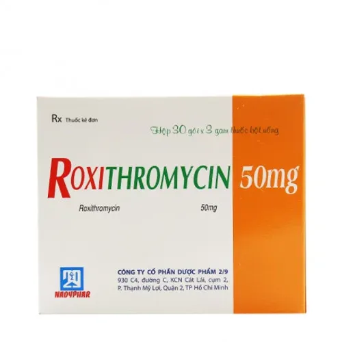Thuốc bột uống Roxithromycin 50mg Nadyphar điều trị nhiễm khuẩn đường hô hấp (hộp 30 gói)