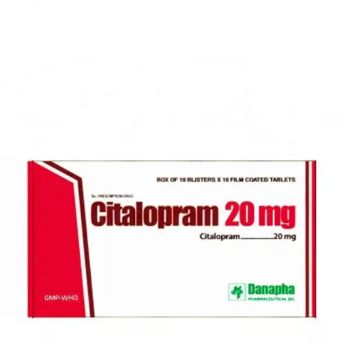 Viên nén Citalopram Danapha 20mg điều trị và phòng ngừa tái phát trầm cảm (3 vỉ x 10 viên)