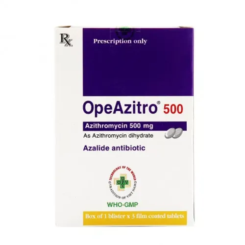 Viên nang cứng Opeazitro 500mg OPV điều trị nhiễm khuẩn (1 vỉ x 3 viên)