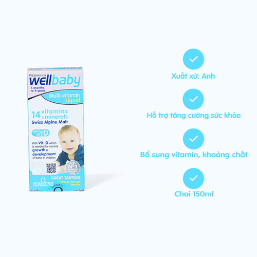 Siro Vitabiotics Wellbaby Multi-vitamin Liquid bổ sung vitamin và khoáng chất cho trẻ (Chai 150ml)