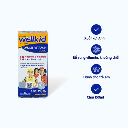 Siro Vitabiotics Wellkid Multi-vitamin Liquid bổ sung vitamin và khoáng chất cho trẻ (Chai 150ml)