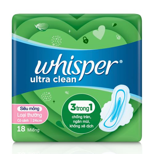 Băng vệ sinh siêu mỏng cánh Whisper Ultra Clean 24cm (Gói 18 miếng)
