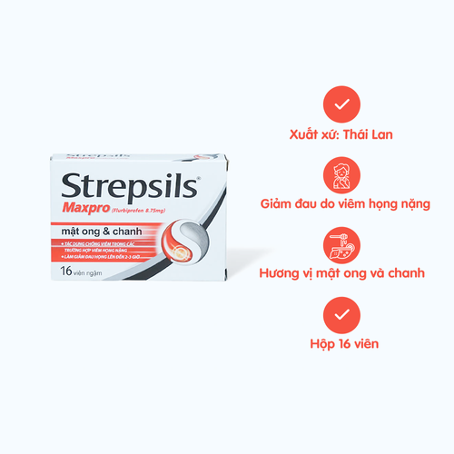 Viên ngậm Strepsils Maxpro mat ong & chanh chống viêm và giảm đau họng (2 vỉ x 8 viên)