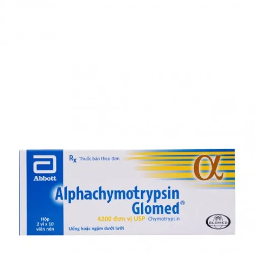 Viên nén Alphachymotrypsin Glomed 4200USP phù nề sau chấn thương, phẫu thuật, bỏng (2 vỉ x 10 viên)