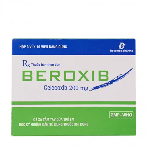 Viên nang Beroxib 200mg trị viêm và giảm đau khớp, đau cấp và đau sau phẫu thuật (3 vỉ x 10 viên)