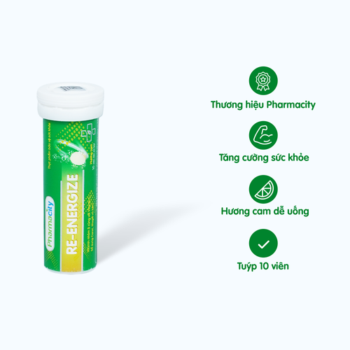 Viên sủi Pharmacity Re-Energize hương cam hỗ trợ tăng cường đề kháng (Tuýp 10 viên)
