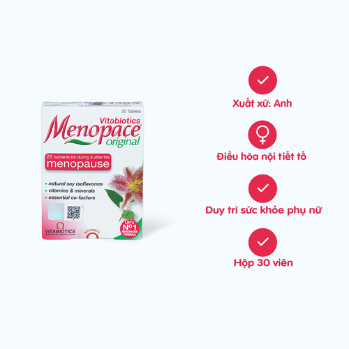 Viên uống Vitabiotics Menopace hỗ trợ cân bằng nội tiết, hỗ trợ giai đoạn tiền mãn kinh và mãn kinh (Hộp 30 viên)