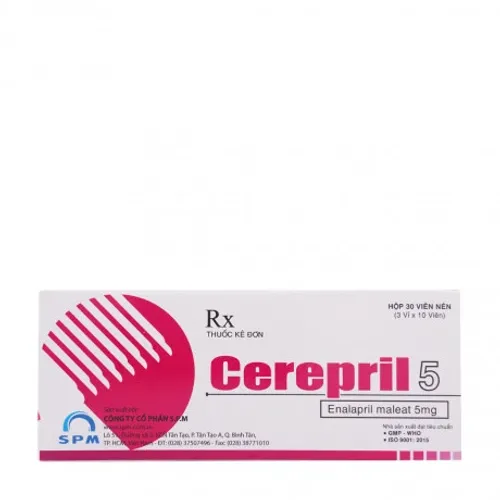 Viên nén Cerepril SPM 5mg điều trị tăng huyết áp, suy tim (3 vỉ x 10 viên)