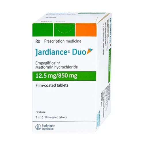 Viên nén Jardiance Duo 12.5mg/850mg điều trị đái tháo đường type 2 (3 vỉ x 10 viên)