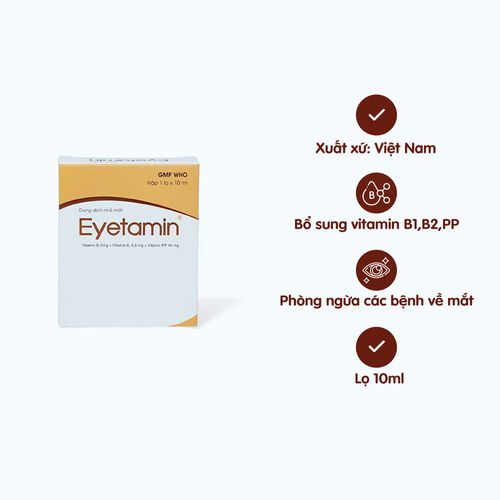 Thuốc nhỏ mắt EYETAMIN cung cấp độ ẩm và dưỡng chất cho mắt, phòng ngừa các bệnh về mắt (chai 10ml)