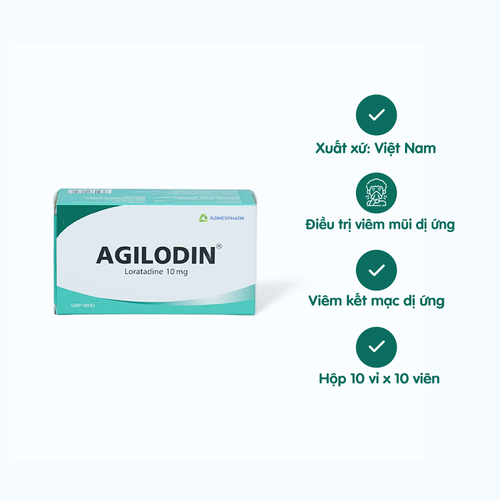 Viên nén Agilodin 10mg trị viêm mũi dị ứng, mày đay, ngứa (10 vỉ x 10 viên)