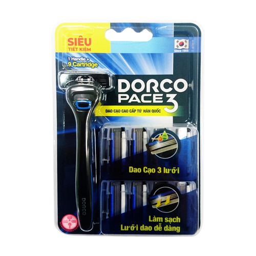 Dao cạo 3 lưỡi Dorco TRA4009 (1 cán + 9 dao cạo)