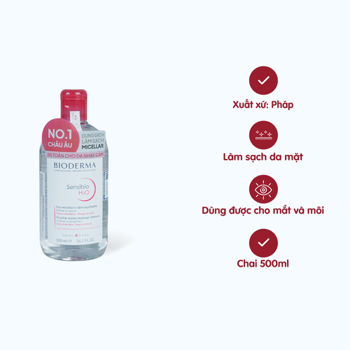 Nước tẩy trang và làm sạch BIODERMA Sensibio H2O dành cho da nhạy cảm (Chai 500ml)