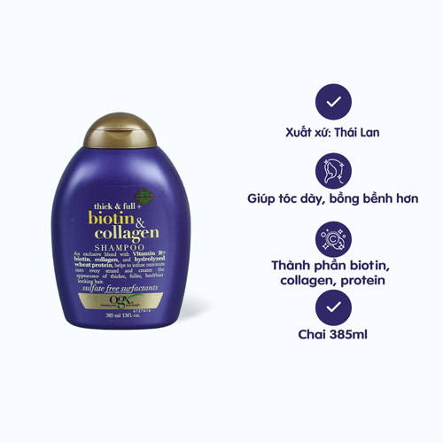 Dầu gội chăm sóc tóc chắc khỏe OGX thick & full + Biotin & Collagen Shampoo (385ml)