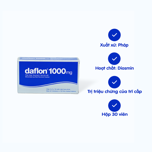 Viên nén Daflon 1000mg điều trị trĩ cấp tính (3 vỉ x 10 viên)