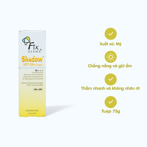 Kem chống nắng FIXDERMA SHADOW SPF 50+ Cream giúp giữ ẩm, giúp bảo vệ da trước tác hại của ánh nắng mặt trời (Tuýp 75g)